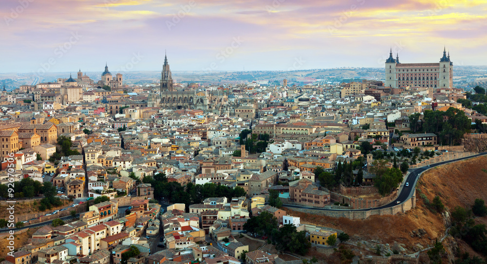 General view of Toledo from hill in early morning