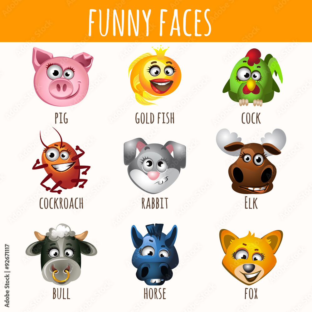 Obraz premium Animal funny faces, set of nine character