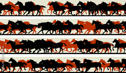 Horizontal banners of silhouette of prancing galloping horses.