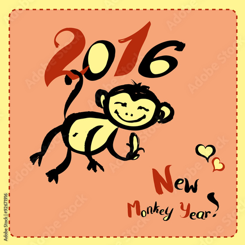 Wallpaper Mural New Year Greeting Card with Hand Drawn Monkey Torontodigital.ca