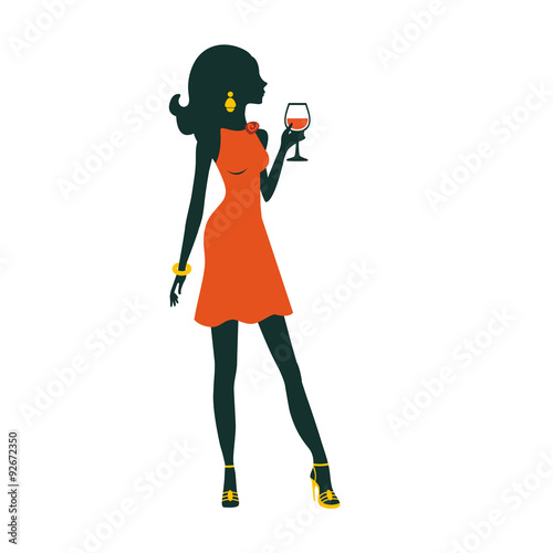 An illustration of chic party girl posing with cocktail