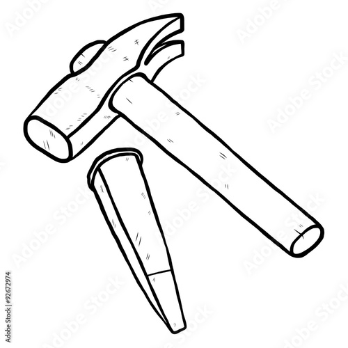 hammer and gouge / cartoon vector and illustration, black and white, hand drawn, sketch style, isolated on white background.