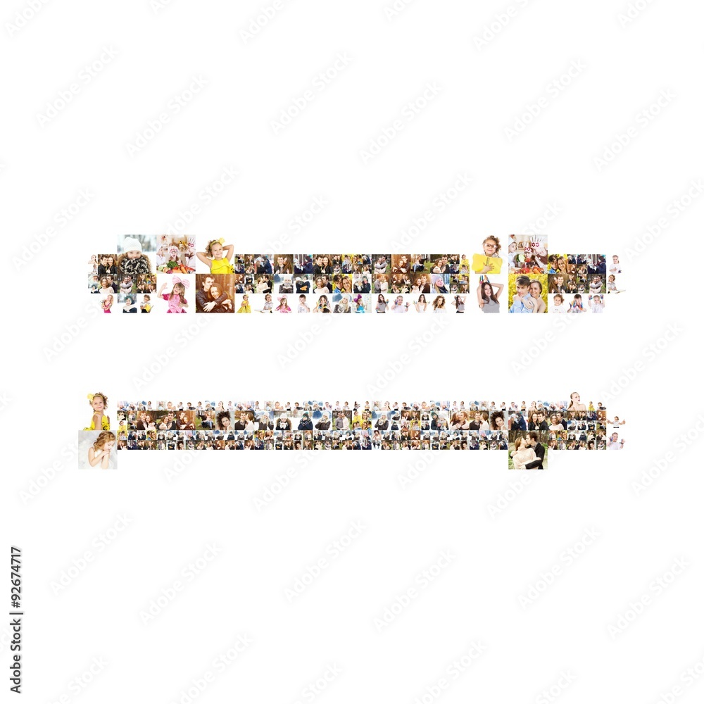 equal sign formed from pictures of people. Isolated on white background equal sign formed from pictures of people. Isolated on white background