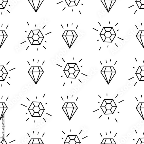 Black and white style diamonds background. Geometric seamless pattern with linear diamonds. Simple cartoon diamond pattern. Black and white. Ink style.