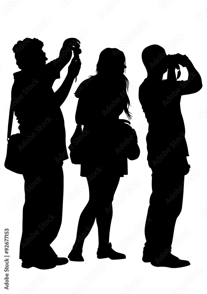 Silhouette girls with a camera on white background