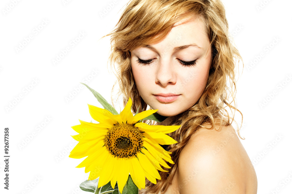 Beautifull attractive young woman with sunflower Beautifull attractive young woman with sunflower