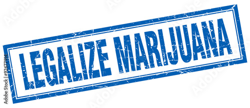 legalize marijuana blue square grunge stamp on white
