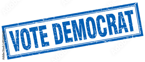 vote democrat blue square grunge stamp on white