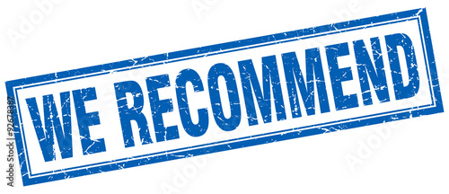 we recommend blue square grunge stamp on white