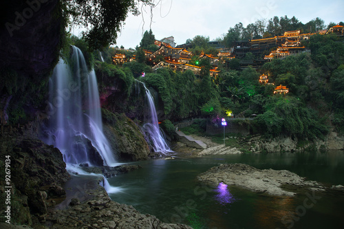 Furong  Hibiscus  ancient village at night