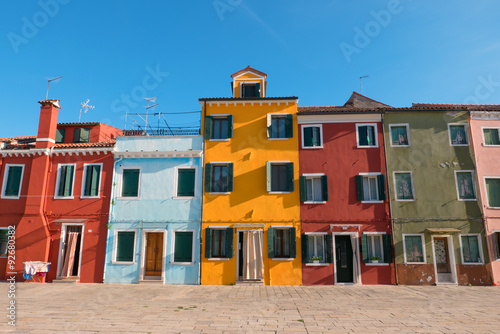 Typical brightly colored houses of Burano, Venice lagoon, Italy.