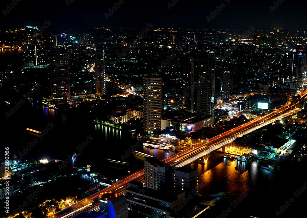 Fototapeta premium Rush hour in Bangkok, taken from Lebua at State Tower