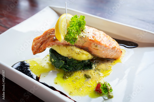 Grilled Salmon Steaks with Lime and baked spinach