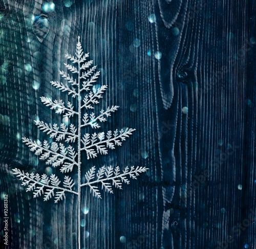 christmas background with tree, snow and shining lights