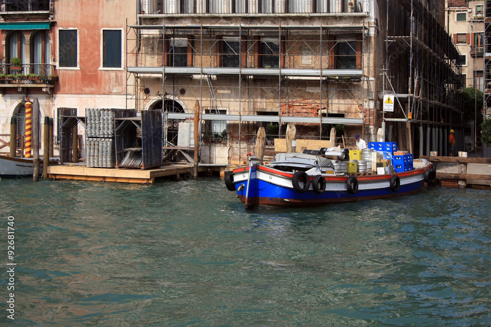 Venice Construction site with a boat outside