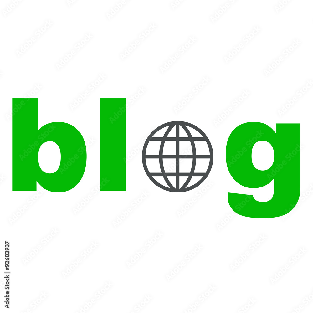 Icono plano texto blog verde con planeta Icono plano texto blog verde con planeta