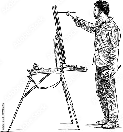artist paints in open air
