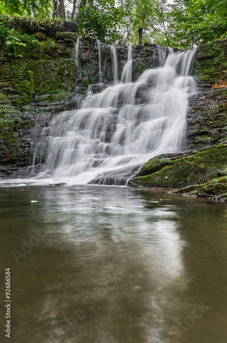 Waterfall in Iwla, Beskid Niski mountain range in Polish Carpathian Mountains © tomeyk
