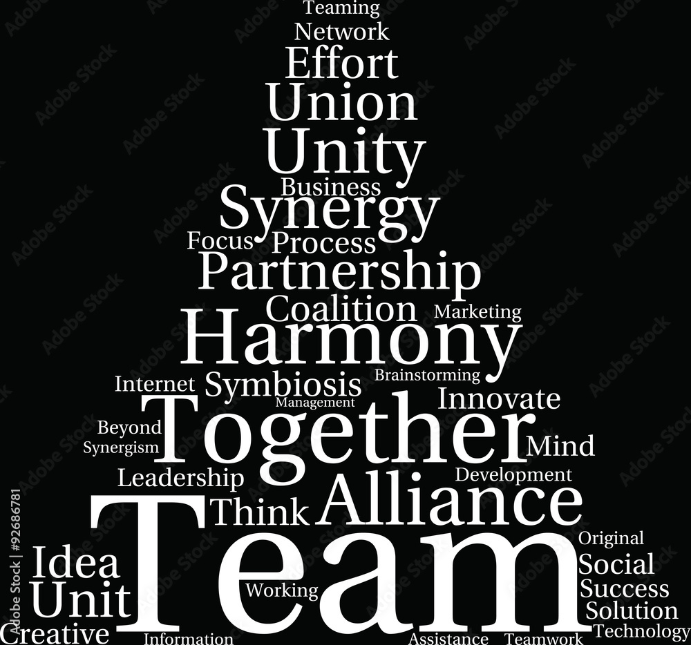 Obraz premium Team Word Cloud On a Black Background. 