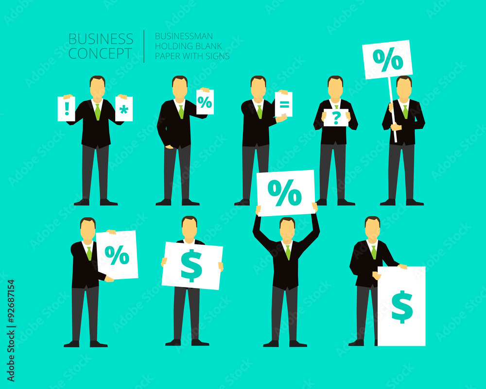 Set of man with the paper in his hands