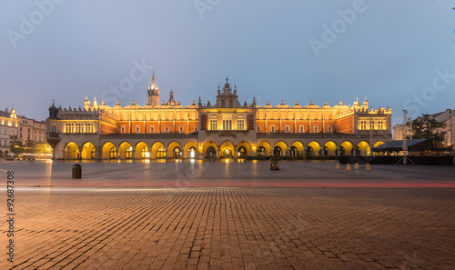 The Main Market Square in Krakow, Poland, with famous Sukiennice (Cloth hall) in blue hour
