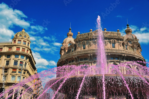 pink fountain on Piazza De Ferrari  in Genoa