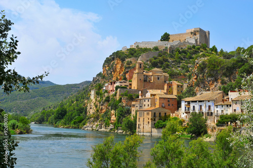 the Ebro River and the old town of Miravet, Spain photo