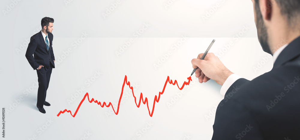 Business person looking at line drawn by hand Business person looking at line drawn by hand