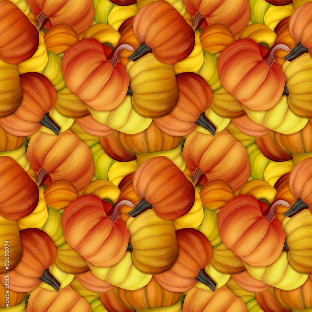 Fototapeta premium Funny and fresh autumn seamless pattern with pumpkins. 