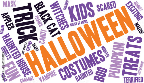 Halloween Word Cloud On a White Background. 