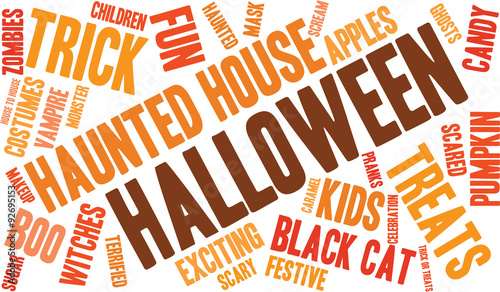 Halloween Word Cloud On a White Background. 