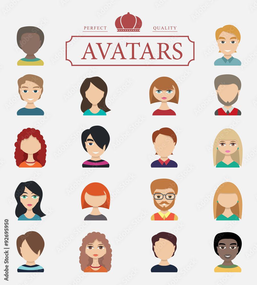 Set of avatars. Vector illustration, flat icons Set of avatars. Vector illustration, flat icons