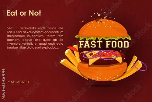 Fast food restaurant poster with beaf meat hamburger emblem photo