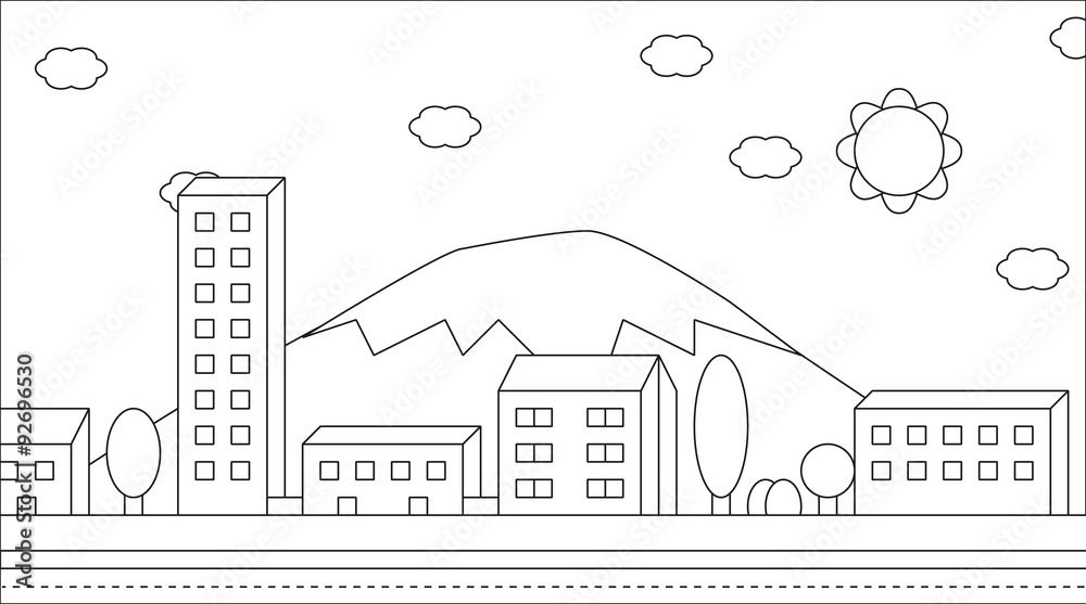 Coloring book - Landscape of village