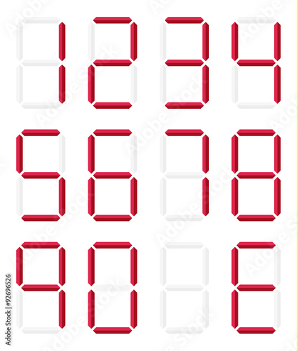 Collection of isolated digital numbers in red color