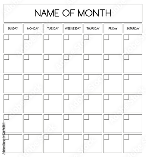 Simple blank month planning calendar