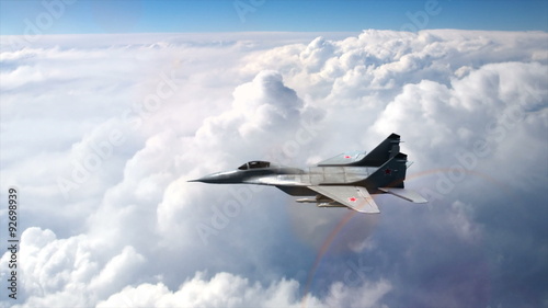 Российский истребитель МИГ-29 летит, а затем пикирует для атаки