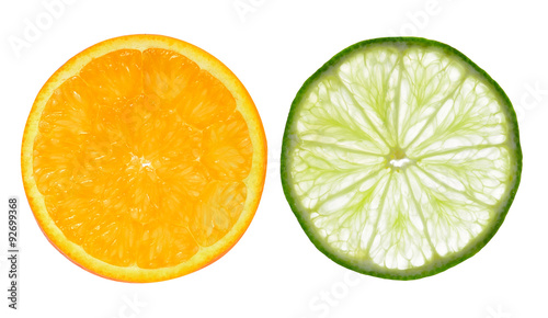 Fresh lime and orange slice, Isolated on background