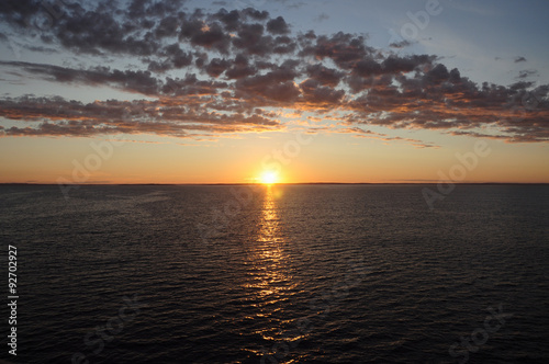 Sunrise view on the ship traveling from Denmark to Norway