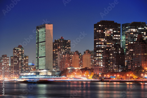  UN complex in New York City at night