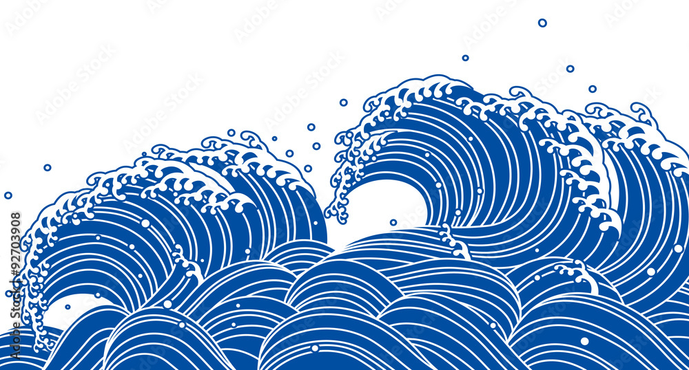 Obraz premium Błękitna fala w stylu japońskim