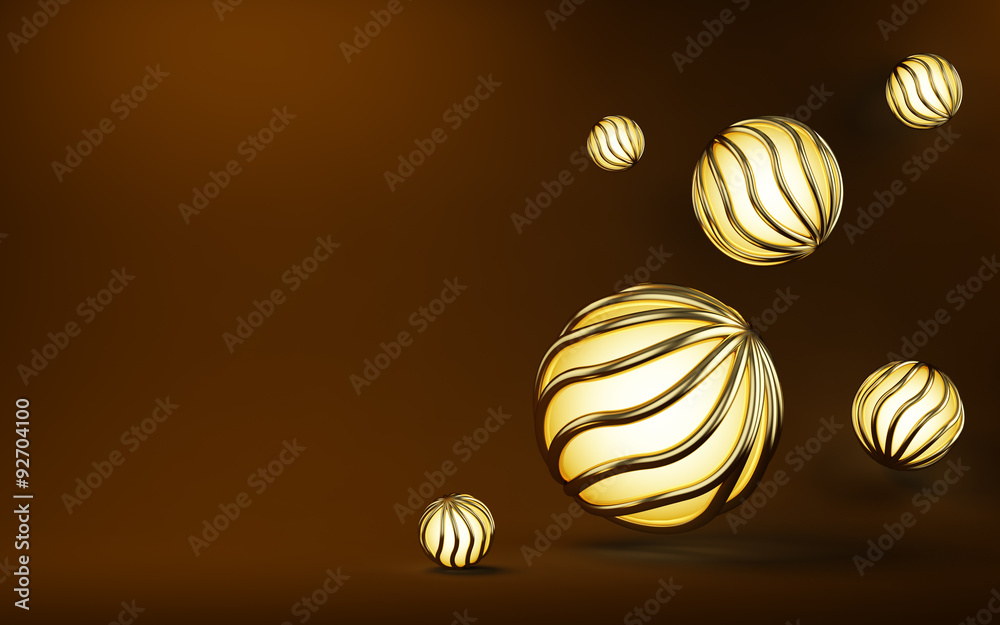 3d glowing balls on a golden background 3d glowing balls on a golden background