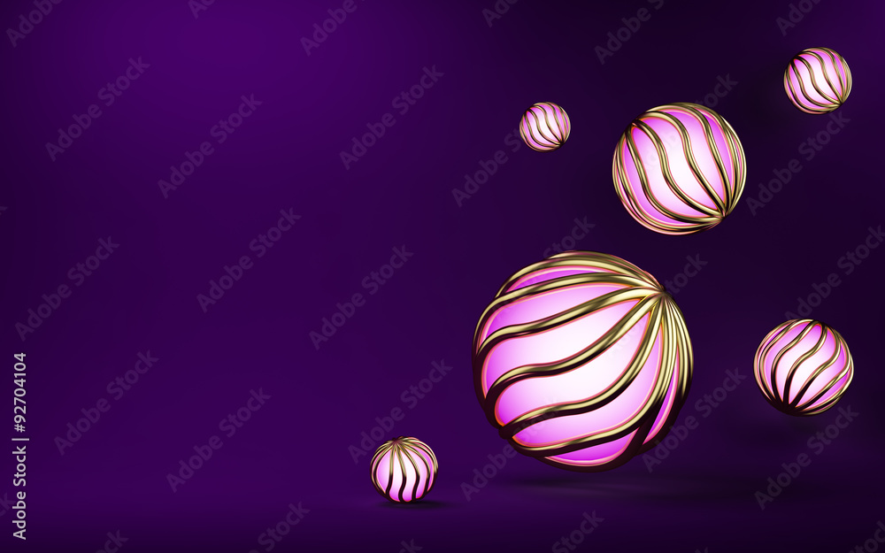 Obraz premium 3d glowing balls on a purple background