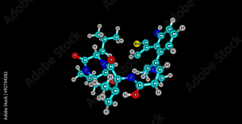 Bromocriptine molecular structure isolated on black photo