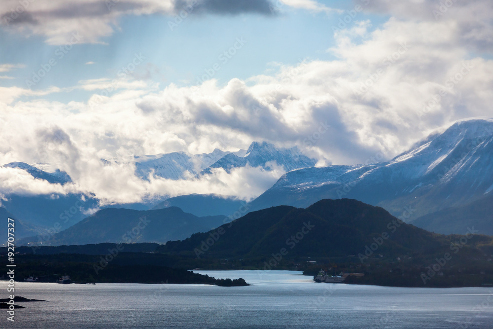 View of mountains and fjords in Norway
