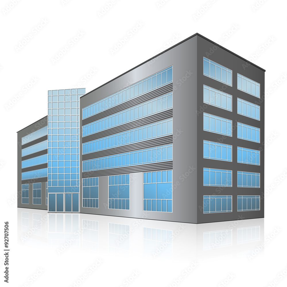 office building with an entrance and reflection office building with an entrance and reflection