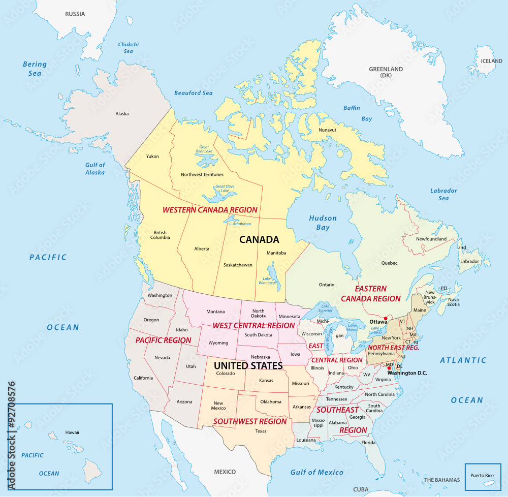 united states and canada regional map