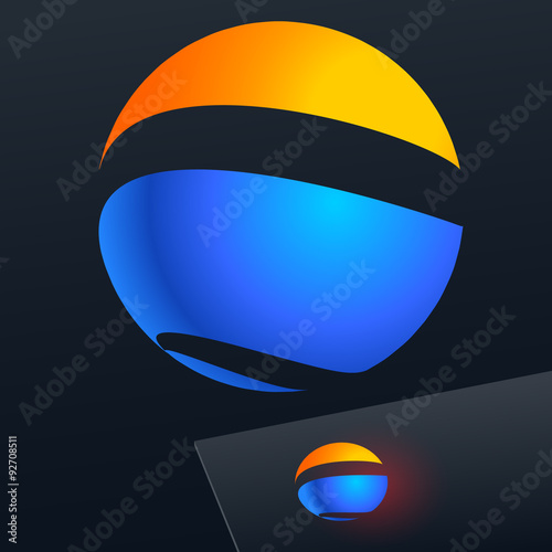 Abstract vector sign in sphere shape on dark background. Logo for Business, Tourism, Travel