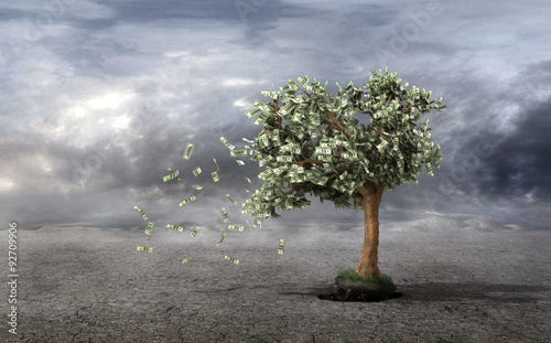 Concept of loss your money. Hand picks the money tree is taken f