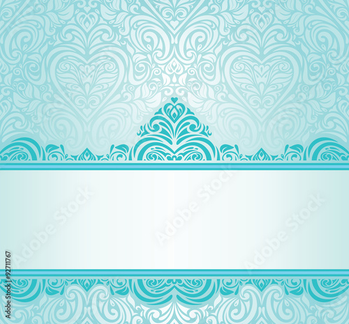 Wedding vintage Turquoise invitation design with blue-green ornaments